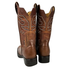 Bota Texana Masculina Goyazes Bico Quadrado Couro Vernon Pinhão Dallas Terra Com Detalhe Em Crú Ref:201560 CJ