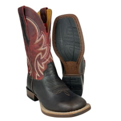 Bota Texana Masculina Goyazes Bico Quadrado Flex Couro Bison Café/Dallas Pinhão Ref.241503-CP