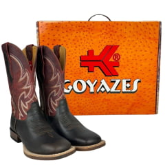 Bota Texana Masculina Goyazes Bico Quadrado Flex Couro Bison Café/Dallas Pinhão Ref.241503-CP