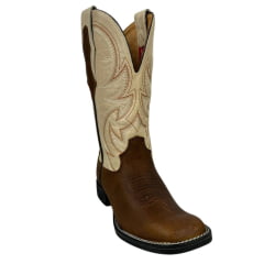 Bota Texana Masculina Goyazes Bico Quadrado Flex Couro Bison Tan/Goyazes Off White Ref.241503-CF