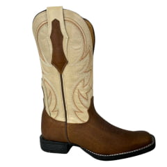 Bota Texana Masculina Goyazes Bico Quadrado Flex Couro Bison Tan/Goyazes Off White Ref.241503-CF