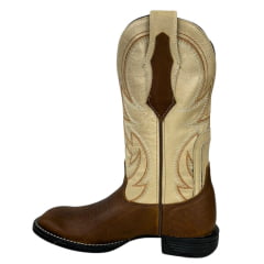 Bota Texana Masculina Goyazes Bico Quadrado Flex Couro Bison Tan/Goyazes Off White Ref.241503-CF