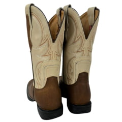 Bota Texana Masculina Goyazes Bico Quadrado Flex Couro Bison Tan/Goyazes Off White Ref.241503-CF