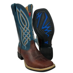 Bota Texana Masculina Goyazes Bico Quadrado Flex Couro Furta Cor/Dallas Turquesa REF: 233001 - CF