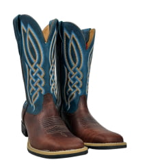 Bota Texana Masculina Goyazes Bico Quadrado Flex Couro Furta Cor/Dallas Turquesa REF: 233001 - CF