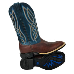 Bota Texana Masculina Goyazes Bico Quadrado Flex Couro Furta Cor/Dallas Turquesa REF: 233001 - CF