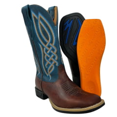 Bota Texana Masculina Goyazes Bico Quadrado Flex Couro Furta Cor/Dallas Turquesa REF: 233001 - CF