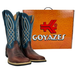 Bota Texana Masculina Goyazes Bico Quadrado Flex Couro Furta Cor/Dallas Turquesa REF: 233001 - CF