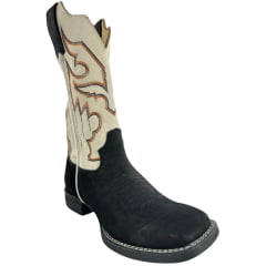 Bota Texana Masculina Goyazes Bico Quadrado Flex Couro Nobuck Cano Off White Bordado Ref:201560-CF