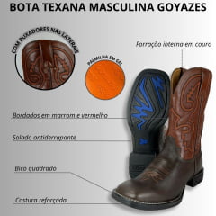 Bota Texana Masculina Goyazes Bico Quadrado Flex Couro Vernin Café/Pull Up Tan Ref.211505-CF