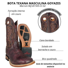 Bota Texana Masculina Goyazes Bico Quadrado Injetado Preto Couro Argentino Brown Ref:261505-CC-02