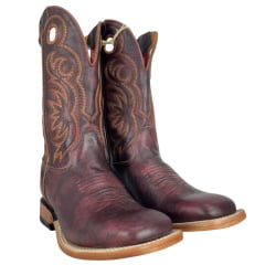 Bota Texana Masculina Goyazes Bico Quadrado Injetado Preto Couro Argentino Brown Ref:261505-CC-02