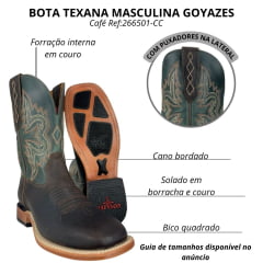 Bota Texana Masculina Goyazes Bico Quadrado Injetado Preto Couro Dallas Café Atlanta Mediterrâneo Ref:266501-CC