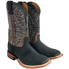 Bota Texana Masculina Goyazes Bico Quadrado Injetado Preto Couro Turn Black/Atlanta Mouse Ref: 263002-CC-03