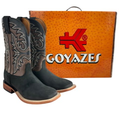 Bota Texana Masculina Goyazes Bico Quadrado Injetado Preto Couro Turn Black/Atlanta Mouse Ref: 263002-CC-03