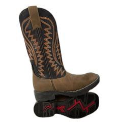 Bota Texana Masculina Goyazes Bico Quadrado Jump Couro Bufalo Ambar/Dallas Café Com Cano Bordado Laranja Ref.203057-CJ