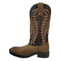 Bota Texana Masculina Goyazes Bico Quadrado Jump Couro Bufalo Ambar/Dallas Café Com Cano Bordado Laranja Ref.203057-CJ