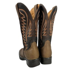 Bota Texana Masculina Goyazes Bico Quadrado Jump Couro Bufalo Ambar/Dallas Café Com Cano Bordado Laranja Ref.203057-CJ