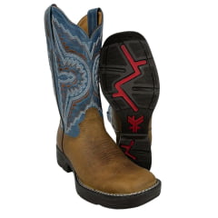 Bota Texana Masculina Goyazes Bico Quadrado Jump Couro Dallas Furta Cor/Waco Denin Ref.241504-CJ