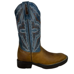 Bota Texana Masculina Goyazes Bico Quadrado Jump Couro Dallas Furta Cor/Waco Denin Ref.241504-CJ