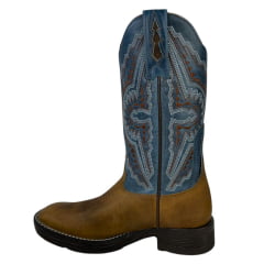 Bota Texana Masculina Goyazes Bico Quadrado Jump Couro Dallas Furta Cor/Waco Denin Ref.241504-CJ