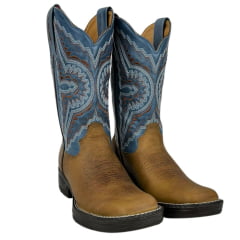 Bota Texana Masculina Goyazes Bico Quadrado Jump Couro Dallas Furta Cor/Waco Denin Ref.241504-CJ