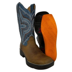 Bota Texana Masculina Goyazes Bico Quadrado Jump Couro Dallas Furta Cor/Waco Denin Ref.241504-CJ