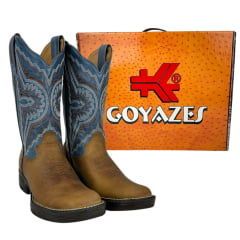 Bota Texana Masculina Goyazes Bico Quadrado Jump Couro Dallas Furta Cor/Waco Denin Ref.241504-CJ