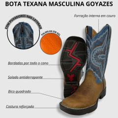 Bota Texana Masculina Goyazes Bico Quadrado Jump Couro Dallas Furta Cor/Waco Denin Ref.241504-CJ