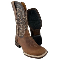 Bota Texana Masculina Goyazes Bico Quadrado Podium Café Couro Bison Ref:261506 - CP 05 Bota Texana Masculina Goyazes Bico Quadrado Podium Café Couro Bison Ref:261506 - CP 05