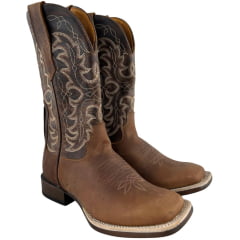Bota Texana Masculina Goyazes Bico Quadrado Podium Café Couro Bison Ref:261506 - CP 05
