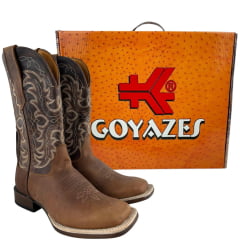 Bota Texana Masculina Goyazes Bico Quadrado Podium Café Couro Bison Ref:261506 - CP 05