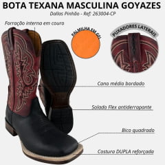 Bota Texana Masculina Goyazes Bico Quadrado Podium Café Bison Preto Ref:263004 -CP