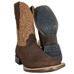 Bota Texana Masculina Goyazes Bico Quadrado Podium Café Preto Couro Waterproof Café Nobuck Oil Ref:261502-CHP-07