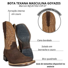 Bota Texana Masculina Goyazes Bico Quadrado Podium Café Preto Couro Waterproof Café Nobuck Oil Ref:261502-CHP-07