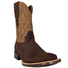 Bota Texana Masculina Goyazes Bico Quadrado Podium Café Preto Couro Waterproof Café Nobuck Oil Ref:261502-CHP-07