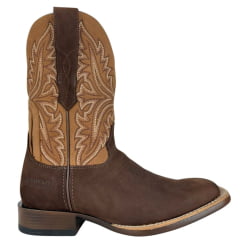 Bota Texana Masculina Goyazes Bico Quadrado Podium Café Preto Couro Waterproof Café Nobuck Oil Ref:261502-CHP-07