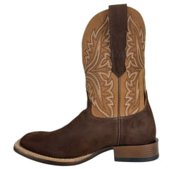 Bota Texana Masculina Goyazes Bico Quadrado Podium Café Preto Couro Waterproof Café Nobuck Oil Ref:261502-CHP-07