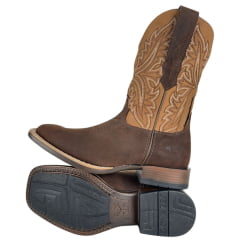 Bota Texana Masculina Goyazes Bico Quadrado Podium Café Preto Couro Waterproof Café Nobuck Oil Ref:261502-CHP-07