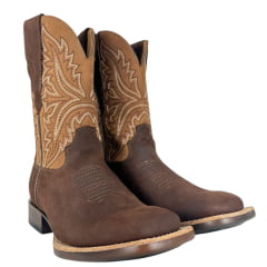 Bota Texana Masculina Goyazes Bico Quadrado Podium Café Preto Couro Waterproof Café Nobuck Oil Ref:261502-CHP-07