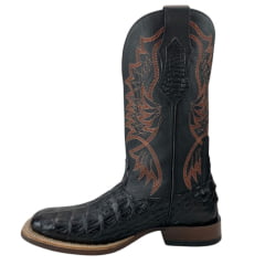 Bota Texana Masculina Goyazes Bico Quadrado Power Couro Barriga de Jacaré Preto Pit Stop - Ref.243001-JP