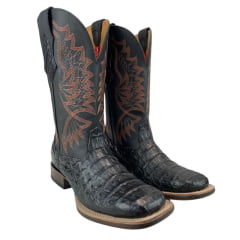 Bota Texana Masculina Goyazes Bico Quadrado Power Couro Barriga de Jacaré Preto Pit Stop - Ref.243001-JP