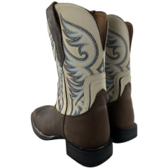 Bota Texana Masculina Goyazes Bico Quadrado Power Couro Dallas Tabaco/Off White Cano Bordado Ref: 253001-CF-04