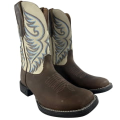 Bota Texana Masculina Goyazes Bico Quadrado Power Couro Dallas Tabaco/Off White Cano Bordado Ref: 253001-CF-04