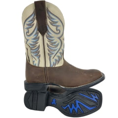 Bota Texana Masculina Goyazes Bico Quadrado Power Couro Dallas Tabaco/Off White Cano Bordado Ref: 253001-CF-04