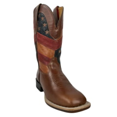 Bota Texana Masculina Goyazes Bico Quadrado Power Pull Up Brown/Couro Austin Azul Ref.226502-CP