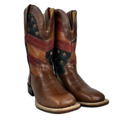 Bota Texana Masculina Goyazes Bico Quadrado Power Pull Up Brown/Couro Austin Azul Ref.226502-CP