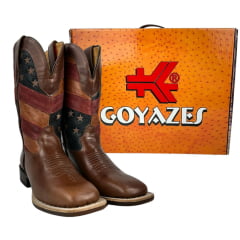 Bota Texana Masculina Goyazes Bico Quadrado Power Pull Up Brown/Couro Austin Azul Ref.226502-CP