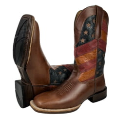 Bota Texana Masculina Goyazes Bico Quadrado Power Pull Up Brown/Couro Austin Azul Ref.226502-CP