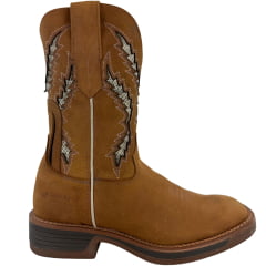 Bota Texana Masculina Goyazes Bico Quadrado Waterproof Rebar Couro Nobuck Oil Mel Solado Jump REF:261501-CHR-07
